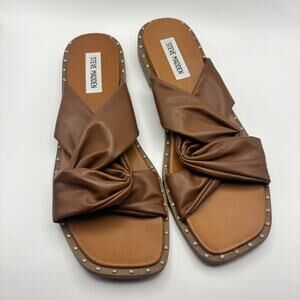 Steve Madden Brown Twist Slide Sandals Womens 8 Stud Trim Flat NWOT